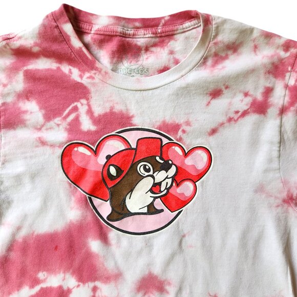 Buc-ee's Women's ROAD TO MY HEART BEAVER NUGGETS Pink Tie Dye T-Shirt Sz Small - Picture 4 of 5